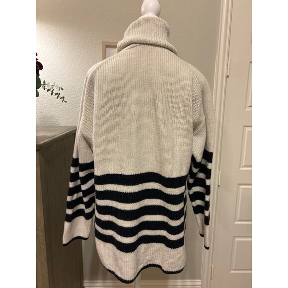 COS | Cream/Navy Striped Chunky Wool/Cotton Blend Knit Turtleneck | Small - Picture 8 of 12